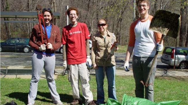 Students volunteering at a tree planting event